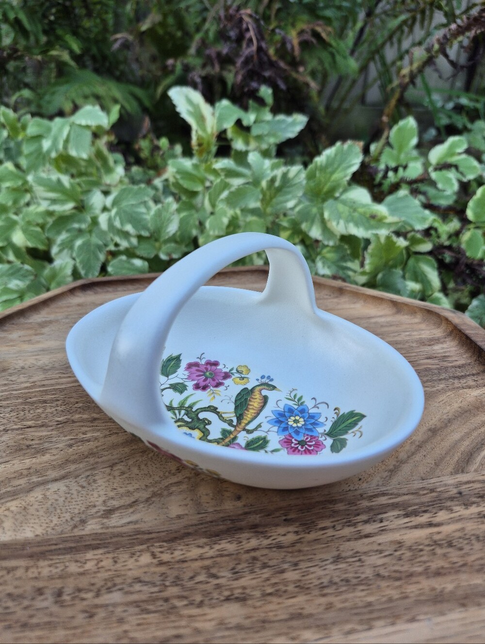 Vintage Purbeck Ceramics Swanage Bird of Paradise Handled Trinket Basket Dish
